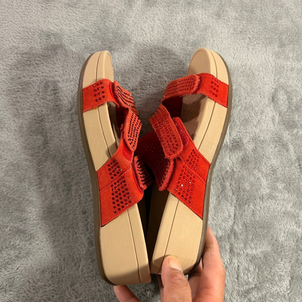 Vionic Alexis Sandals Womens 9 Red Rhinestone Suede Orthotic Platform Slides - Picture 5 of 11